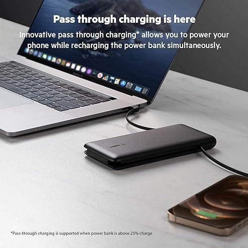 Belkin BoostCharge Plus 10k mAh Power Bank w/Integrated Lightning Cable & USB-C Cable - iPhone Charger - Battery Pack Portable Charger for iPhone 15 Pro Max, iPhone 15, iPhone 14, iPhone 13 - Black