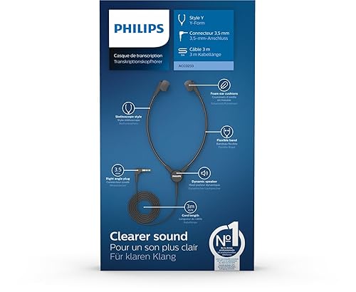 Philips ACC0233 Playback Stethoscope Headphones Dictation and Playback Systems Without Joint and One-Ear Hook 3.5 mm Jack Anthracite