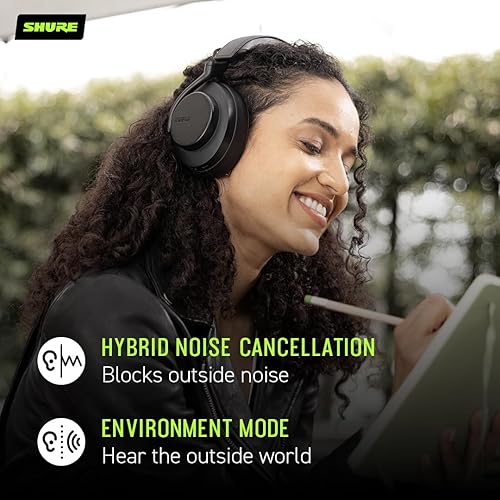 Shure AONIC 50 Gen 2 Wireless Noise Cancelling Headphones, Premium Studio-Quality Sound, Bluetooth 5, Customizable EQ, Comfort Fit Over Ear, 45 Hours Battery Life, Fingertip Controls - Black Black Gen 2