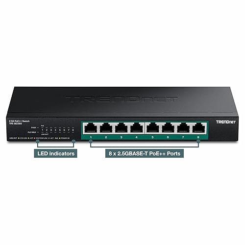TRENDnet 8-Port 2.5G PoE++ Switch, TPE-BG380, 8 x 2.5GB PoE++ Ports, 230W Poe Power Budget, 40Gbps Switching Capacity, NDAA + TAA Compliant, Lifetime TRENDnet Protection