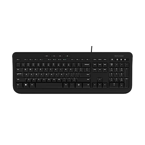 Incase Wired Keyboard 600 – Designed by Microsoft – Spill Resistant, Quiet Touch Keys, Plug and Play, 4 Hotkeys, Windows Start Key – Black