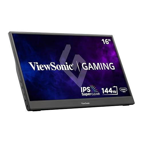 ViewSonic VX1654 16 Inch 1080p IPS Portable Gaming Monitor with 144Hz, AMD FreeSync, 2 Way Powered 60W USB C, Mini HDMI, and Built-in Stand with Protective Cover