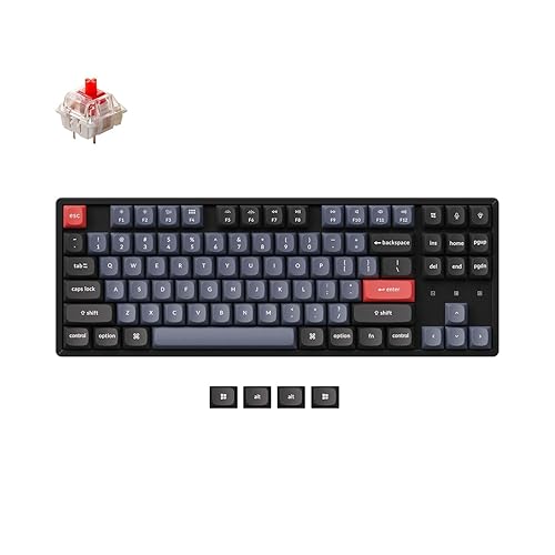 Keychron K8 Pro Hot-swappable Wireless/Wired Mechanical Keyboard South-Facing RGB Lights Aluminum Frame Gateron Pro Red Switches TKL Layout (87 Keys) for Windows Mac Linux, Black (K8P-J1)