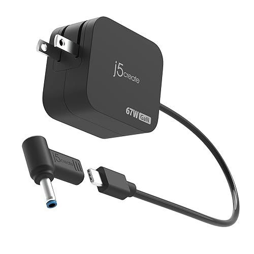 j5create 65W GaN PD USB-C Foldable Mini Charger with HP DC Converter, Suitable for MacBook Pro/Air M2/M1, Dell XPS, HP, iPad Pro, Steam Deck, Laptops, Galaxy S22/S21/S20 (JUP1565)