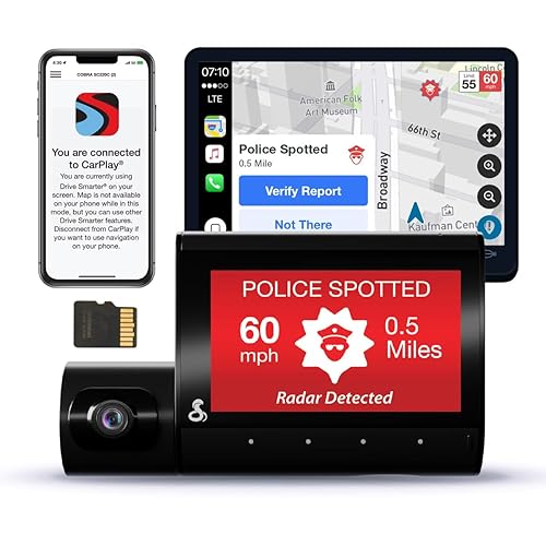 Cobra Smart Dual View Front and Cabin Dash Cam (SC 220C) - QHD 1440P Resolution, 360 Alerts, Parking Live View, Incident Reports, Emergency MayDay, 16 GB SD Card Included, CarPlay & Android Auto