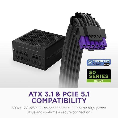 NZXT C1000 Gold Core - 1000W ATX 3.1 Power Supply - 80 Plus Gold - Cybenetics Platinum - Fully Modular - PCIe 5.1 600W 12V-2x6 - Zero RPM Fan - 105°C Capacitors - Black Black 1000W Gold Core Core ATX 3.1