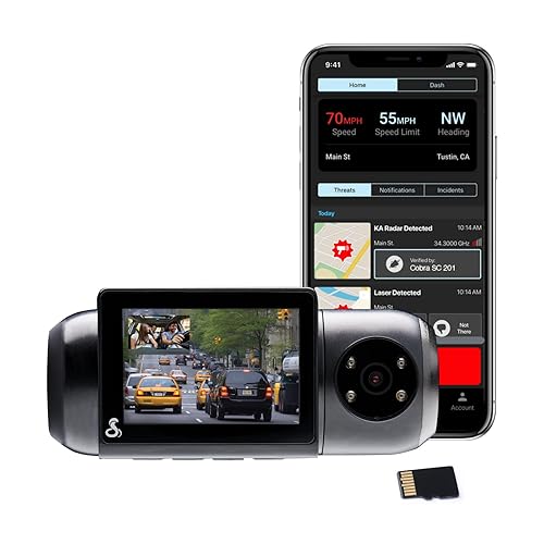 COBRA Smart Dash Cam with Interior Cam (SC 201) - Full HD 1080P Resolution, Built-in WiFi & GPS, 16GB SD Card, 2 Display, Shared Alerts, Incident Reports, Emergency MayDay, Drive Smarter App SC201 Front and Cabin View Dash Cam