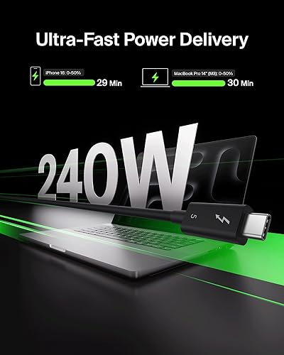 Belkin 3.3ft USB-C Thunderbolt 5 Cable w/ 240W Power Delivery, Bandwidth Boost Up to 120Gbps, 3x Faster Data Transfer, and 4K UHD Display Resolution - Intel-Certified Fast Charging USB-C Cable - Black