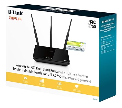 D-Link AC750 High-Power Wi-Fi Router, Dual Band, Wireless speeds up to 300Mbps (2.4GHz) + 433Mbps (5GHz), WiFi Coverage, 3 High-Power External Antennas (DIR-819) WiFi5 AC750 Router
