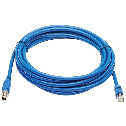 Tripp Lite M12 X-Code Cat6a Shielded Ethernet Cable, M12/RJ45 Cable, 10G F/UTP CMR-LP (M/M), IP68, 60W Power Over Ethernet, Blue, 16.4 Feet / 5 Meters, (NM12-6A2-05M-BL)