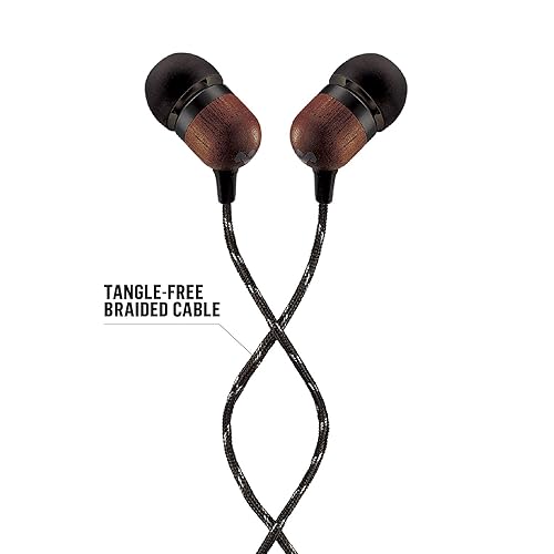 House of Marley | Smile Jamaica Wired in-Ear Headphones - in-line Microphone with 1-Button Remote | Noise Isolating | Durable | Tangle Free Cable | Black Signature Black