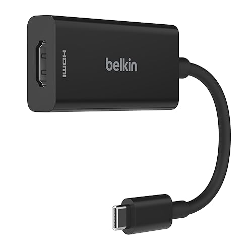 Belkin USB-C to HDMI 2.1 Adapter, Tethered 4.33in Cable w/ 8K @ 60Hz, 4K @ 144Hz, HDR, HBR3, DSC, HDCP 2.2, USB-IF - Works w/Chromebook, Certified for MacBook, iPad Pro, & Other USB-C Devices - Black