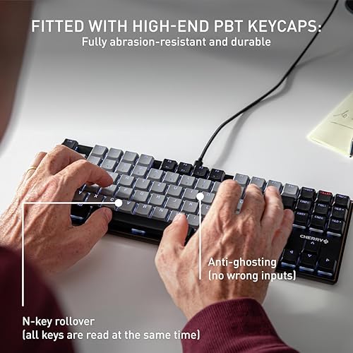 Cherry KC 500 MX LP Mechanical Low Profile Keyboard | Slim Design | White Lighting | PBT Key caps New MX LP 2.0 Switches (Black, TKL)