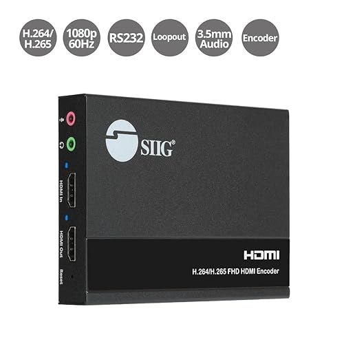 SIIG H.265 H.264 HDMI IPTV Encoder 1080p 60Hz, Loopout, Audio Extraction/Embedding, GUI, Live Stream/Broadcast to YouTube, Facebook, Twitch, VLC Software, etc, RTSP, RTMP, RTMPS, HLS, Multicast