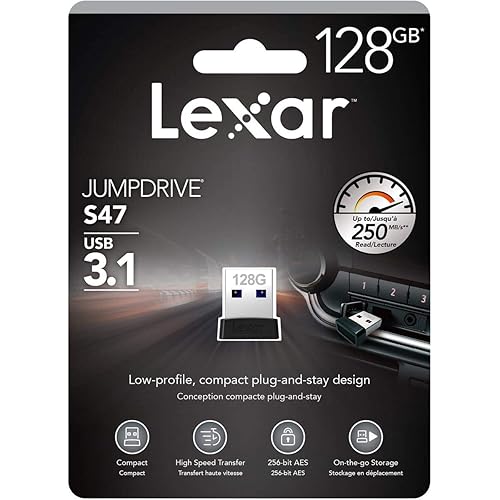 Lexar 128GB JumpDrive S47 USB 3.2 Gen 1 Flash Drive for Storage Expansion and Backup, Up To 250MB/s Read, Compact Plug-n-Stay, Black (LJDS47-128ABBKNA) Black 128 GB 128GB