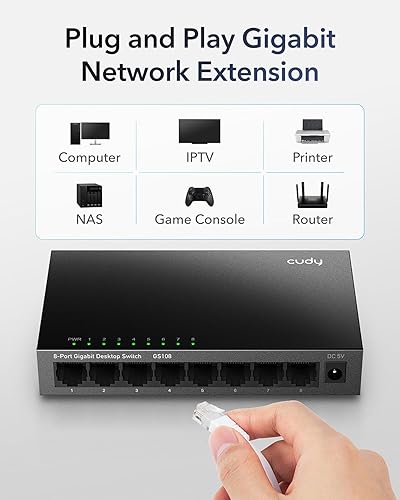 Cudy GS108 8-Port Gigabit Ethernet Unmanaged Switch - Desktop, Fanless, Plug and Play, for Home and Office, Metal case
