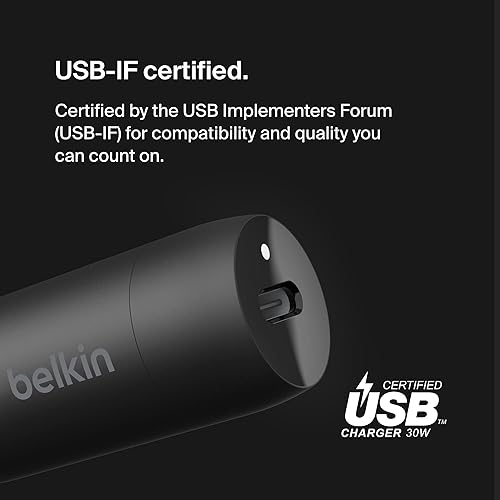 Belkin Boost?Charge™ 30W Fast Car Charger, Compact Design w/USB-C Power Delivery Port, USB-C to Lightning Cable Included, Universal Compatibility for iPhone 14 Series, iPad, and More - Black