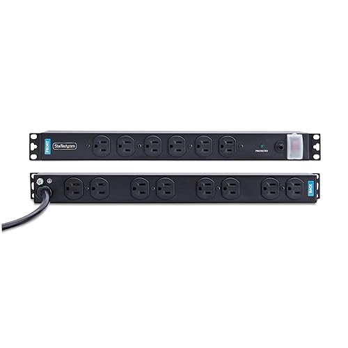 StarTech.com 14-Outlet Rackmount PDU, 1U Server Power Strip, 6X Front and 8X Rear Ports, Mounted Power Distribution Unit
