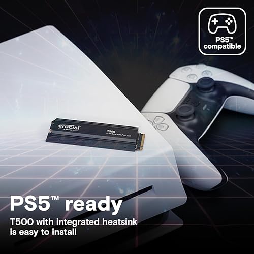 Crucial T500 4TB Gen4 NVMe M.2 Internal Gaming SSD with Heatsink, Up to 7000MB/s, PlayStation 5 Compatible + 1mo Adobe CC All Apps- CT4000T500SSD5 4TB T500 W/Heatsink (PS5)