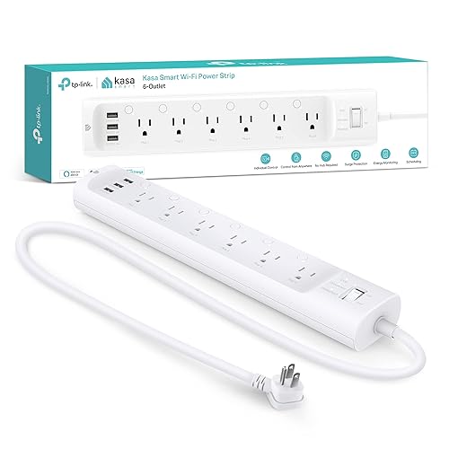 Kasa Smart Plug Power Strip HS300, Surge Protector with 6 Individually Controlled Smart Outlets and 3 USB Ports, Works with Alexa & Google Home, No Hub Required , White 6 Outlets