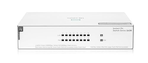 HPE Networking Instant On Switch Series 1430 8-Port Gb Unmanaged Layer 2 Ethernet Switch with PoE | 8X 1G | 8X CL4 PoE (64W) | Fan-Less | US Cord (R8R46A#ABA) 8G PoE 64W