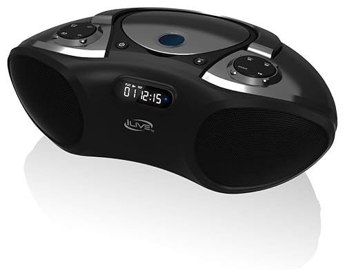iLive Boombox Bluetooth Speaker with CD Player and FM Radio, Black Standard Packaging