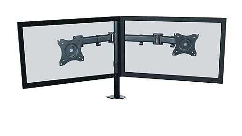 Kantek Dual Monitor Arm, Stand Mounts 2 Screens up tp 27, 2 Articulating Adjustable Arms Hold 18lbs, Desk and Grommet Mount, Cable Management, VESA Grommet Mount/Desk Clamp Dual Monitor Arm