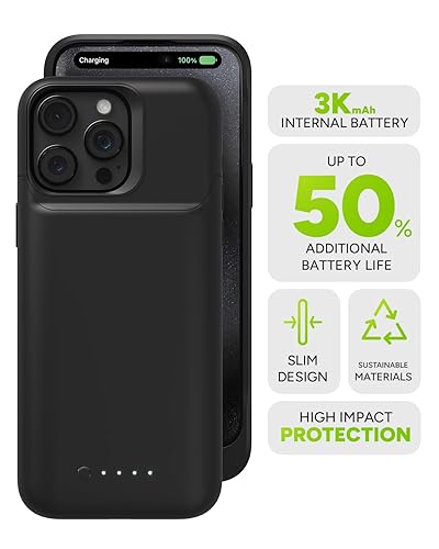 Mophie Juice Pack iPhone 15 Pro Max Battery Case - Legendary Power & Protection - Up to 50% Extra Battery, 6ft Drop Safety, Eco-Friendly Design, Black