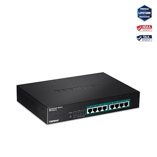TRENDnet 8-Port Gigabit GREENnet PoE+ Switch, TPE-TG81g, 8 x Gigabit PoE+ Ports, Rack Mountable, Up to 30 W Per Port with 110 W Total Power Budget, Ethernet Network Switch, Metal, Lifetime Protection