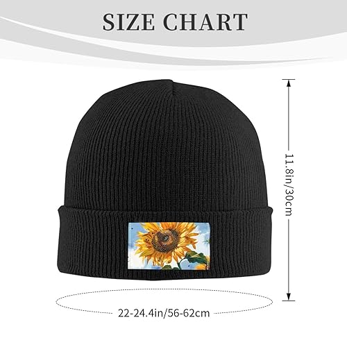VVTDESA Sunflowers Printed Beanie for Men Women Warm Winter Skull Knit Hats Cuffed Cap,Black Black One Size