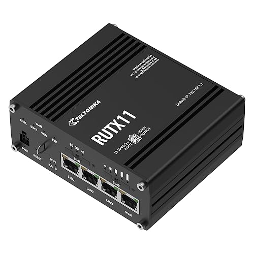Teltonika RUTX11100400 Model RUTX11 Industrial Cellular Router; Dual SIM; for use with USA Carriers; Comes with US PSU; WI-FI & BT; 4 x Ethernet Ports; Auto Failover; Aluminum Housing