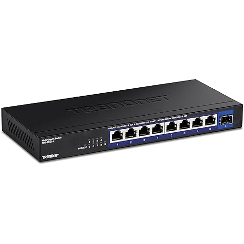 TRENDnet 9-Port Unmanaged 2.5G Switch with 10G SFP+ Port, TEG-S5091, 8 x 2.5GBASE-T Ports, 60Gbps Switching Capacity, Fanless, Wall Mountable, Black 8 Port 2.5G + 1 Port 10G SFP
