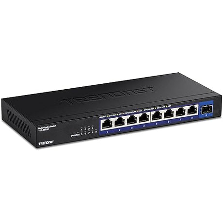 TRENDnet 9-Port Unmanaged 2.5G Switch with 10G SFP+ Port, TEG-S5091, 8 x 2.5GBASE-T Ports, 60Gbps Switching Capacity, Fanless, Wall Mountable, Black 8 Port 2.5G + 1 Port 10G SFP