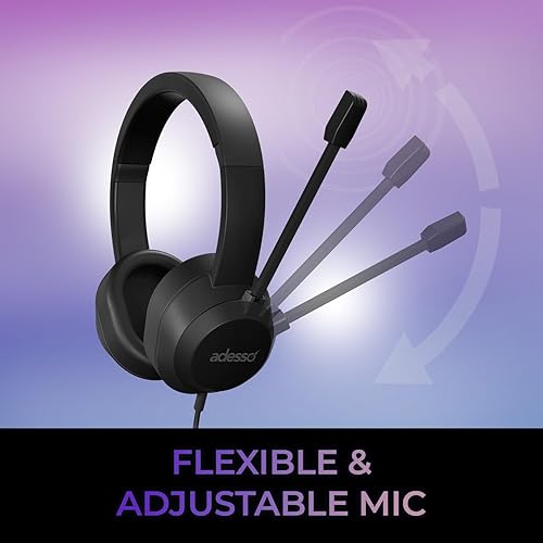 Adesso Xtream P7 Wired Stereo Headset with Copilot AI Shortcut 40mm Stereo Drivers Voice Dictation Mute Button Submit Button Comfortable Fit USB C and USB A for Windows and Mac OS