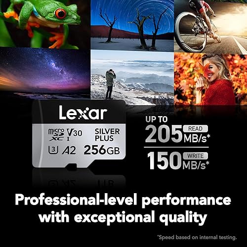 Lexar 256GB Professional Silver Plus microSDXC Memory Card, UHS-I, C10, U3, V30, Full-HD & 4K Video, Up to 205/150 MB/s Read/Write, for Videographers, Gamers (LMSSIPL256G-BNANU)