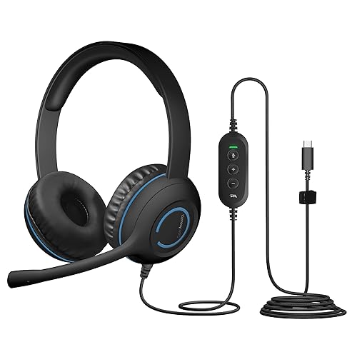 Cyber Acoustics USB-C Stereo Headset (AC-5014) – Durable, Crisp, and Clear Communication in Classrooms and at Home; in-Line Controls for Volume and Mic Mute