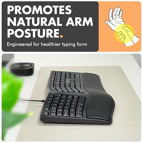 X9 Wired Ergonomic Keyboard with Cushioned Wrist Rest - Type Comfortably Longer - USB Wired Split Keyboard for Laptop, PC & Chrome Computer with 110 Ergo Keys & 5ft Cable