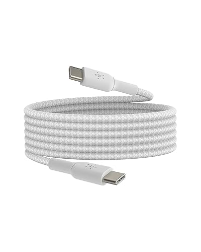 Belkin BoostCharge (1M/3.3ft) Braided USB-C to USB-C Cable for iPhone 16, iPhone 16 Pro, iPhone 16 Pro Max, iPhone 16 Plus, Galaxy S24, S23, Note10, Note9, Pixel 9, Pixel 8, iPad Pro, & More - White 6.6 ft 6.6 ft White