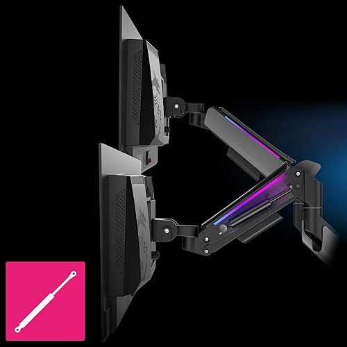 MSI MPG MT201DR V2-Premium RGB Dual Monitor Stand Arms,17-35 Support,VESA Compatible,Adjustable Heavy Duty Gas Spring Mount,44 lbs per Screen Capacity,Clamp&Grommet,Quick Release Plate-Gray