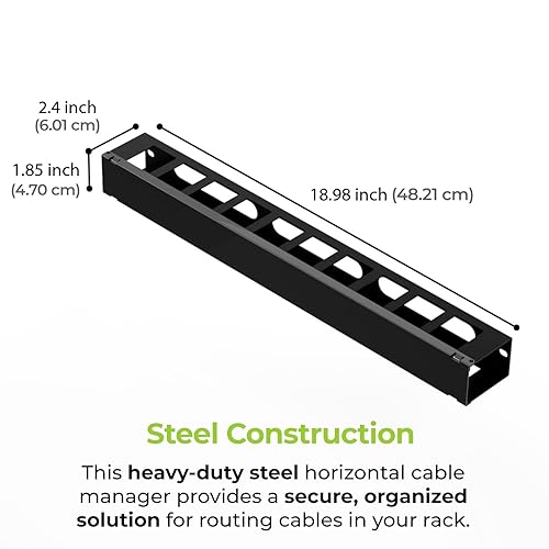 IOGEAR 1U 19 Horizontal Cable Management Duct – Finger Duct with Removable Cover, Metal Construction (GROHD1U)