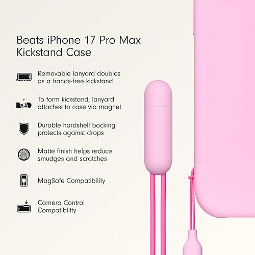 Beats iPhone 17 Pro Max Kickstand Case with MagSafe & Camera Control, Built in Stand & Lanyard, Matte Finish with Microfibre Lining – Lime Stone iPhone 17 Pro Max Kickstand Pebble Pink