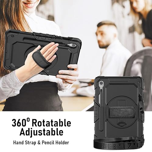 AMZER TUFFEN Multilayer Case with 360 Degree Rotating Kickstand with Shoulder Strap, Hand Grip for Samsung Galaxy Tab S7/S8/S9 5G 11/S9 FE 5G 10.9/S10 11 X710/X716B/X510/X516B
