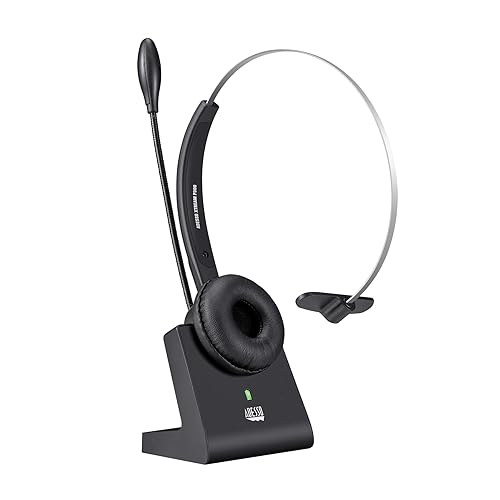 ADESSO Xtream P300 Bluetooth Single Ear Headset with Charging Dock 14 Hour Talk Time Wireless Office Headphone