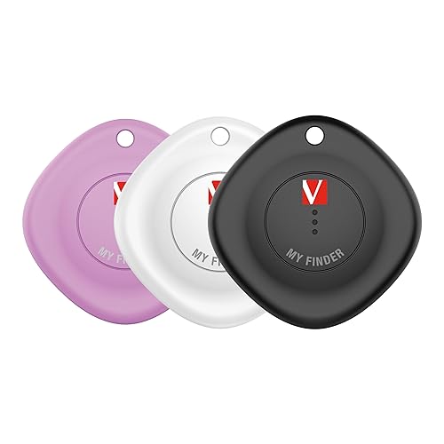 Verbatim My Finder Bluetooth Tracker Item Finder Compatible with Apple Find My (iOS Only) Water Resistant and Dustproof 3pk – Black,White,Purple 3 Pack