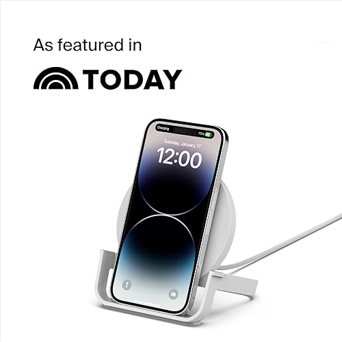Belkin BoostCharge 10W Fast Wireless Charging Stand, Includes QuickCharge 3.0 Wall Charger and Cable, Case Compatible for iPhones, Galaxy, Pixel and Other Qi Enabled Devices (includes AC adapter) White 10W Stand Charging Stand