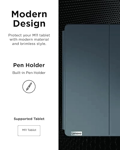 Lenovo Folio Case for Tab M11 - Tablet Protector with Built in Pen Holder, Security Band & Convertible Stand - Luna Grey