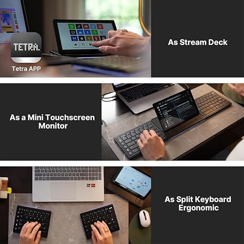Touchscreen Keyboard with Stream Deck, Split Ergonomic Keyboard+8 Mini Screen Monitor, bluetooth, Macro keys trigger actions in apps and software like OBS, Twitch, YouTube and more, works with Mac/PC