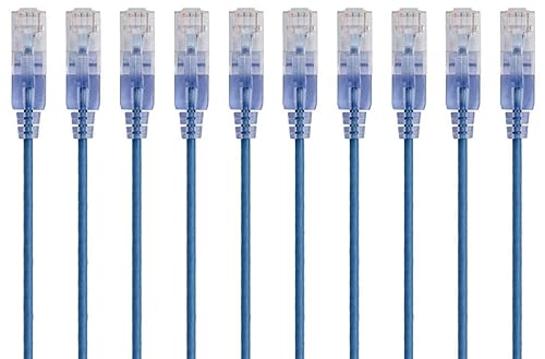 Monoprice Cat6A Ethernet Patch Cable - Snagless RJ45, 550Mhz, 10G, UTP, Pure Bare Copper Wire, 30AWG, 10-Pack, 3 Feet, Blue - SlimRun Series