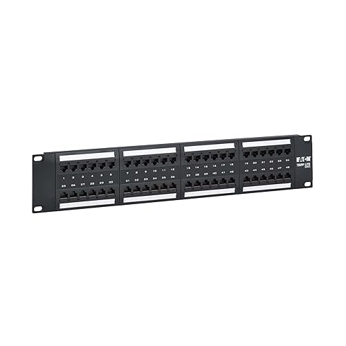Eaton Tripp Lite Series 48-Port Patch Panel for PoE Applications, Cat5/Cat5e/Cat6, Type 4 PoE++ (4PPoE), RJ45 Ethernet, 2U Rackmount, Black, TAA Compliant, Lifetime Manufacturer's Warranty (N252-P48)
