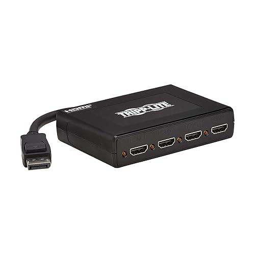 Tripp Lite DisplayPort to HDMI Adatper, 4 Monitor Display Splitter, 4K@60Hz, DP to 4X HDMI - Extend, Mirror, & Video Wall - DisplayPort MST 4-Port Hub, Plug-and-Play, 3-Year Warranty (B156-004-HD-V3)